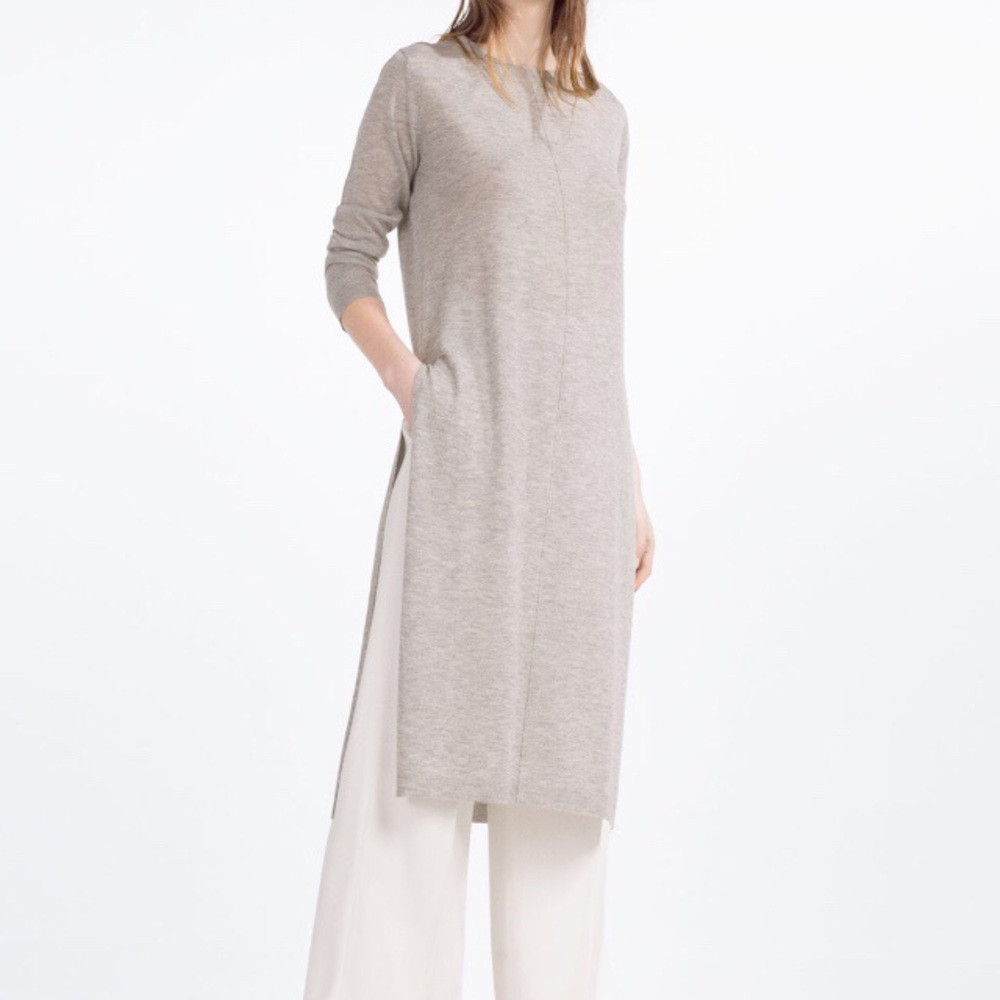 Zara - Light Grey Knit Sides Split Dress - M